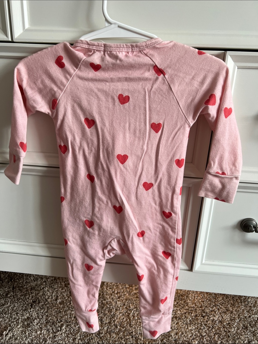 Pink Heart Print Ruffle Front Kids Footie Pajamas - Picture 2 of 3